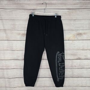 Von Dutch Rhinestone Logo Jogger Sweatpants Black XL Y2K Bling